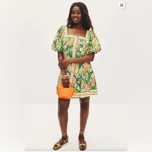 FARM Rio Green Leaf Print Dress XS